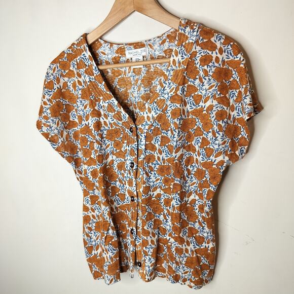 Rachel Zoe Linen Knit Top Floral Button Up - Picture 4 of 9